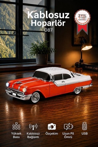 Özel Seri Bluetooth Hoparlör Retro Klasik Araba D87 Turuncu 10w Şarjlı Müzik Nostalji