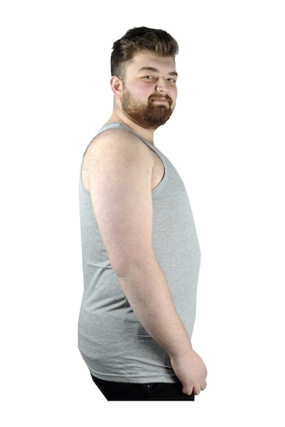 Mode Xl Büyük Beden Erkek Atlet Bisiklet Yaka 6340 Gri Melanj 001