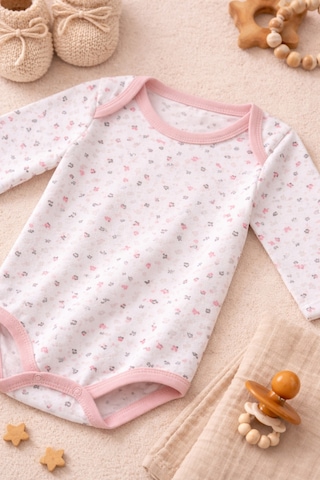 %100 Pamuklu Çıtçıtlı Body Beyaz-kalpli