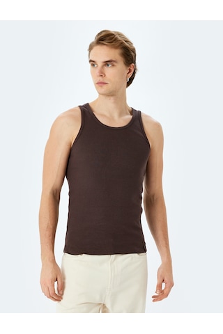 Koton Bisiklet Yaka Slim Fit Kolsuz Basic Atlet Kahverengi 5sam30003mk Kahve Kahverengi