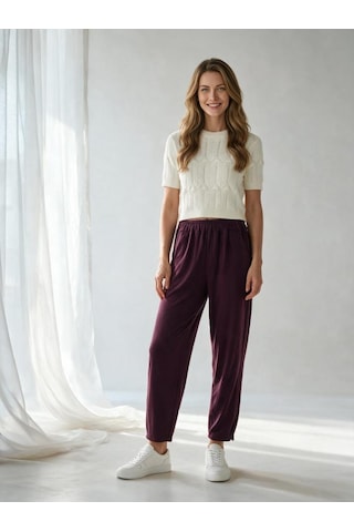 Nealirsanall.com Kadın Yüksek Bel Beli Lastikli Paça Pileli Jogger Form Modal Pantolon Siyah