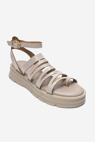 Luvi Shoes Elsa Krem Hakiki Deri Çok Bantlı Kadın Parmak Arası Sandalet