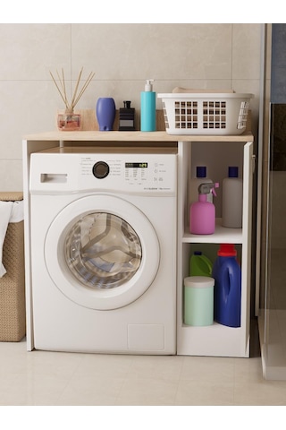 %100 Mdf Çamaşır Ve Kurutma Makinesi Dolabı, Kapaklı 2 Raflı Çamaşır Makinesi Düzenleyicisi Sonoma-beyaz Sonoma - Beyaz