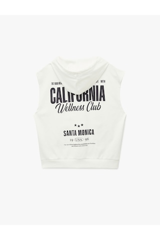 Koton Arkası Baskılı Fermuarlı Cep Detaylı Kapüşonlu Kolsuz Sweatshirt Ekru 6sal30039ık Ekru