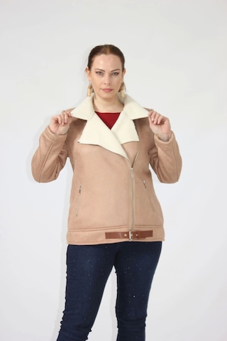 Moda Berray 3263 Kısa Içi Kürklü Eteği Kemer Detaylı Kaban Vizon Kahverengi