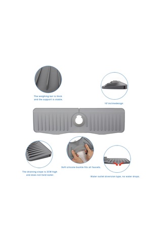 Cbtx Banyo Mutfak Silikon Musluk Sıçrama Önleyici Drenaj Mat, Renk: Siyah + Su Geçirmez Kenar 37x14.7x2cm