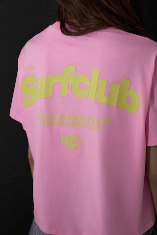Grımelange Fıneste Kadın Yumuşak Kumaşlı %100 Organik Pamuklu Baskı Detaylı Pembe T-shirt