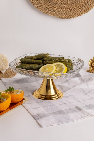 Gold Ayaklı Kare Cam Sunumluk Kase, Sarma, Dolma, Salata, Meyve, Ve Pasta Sunum Stantı, Çeyizlik Altın