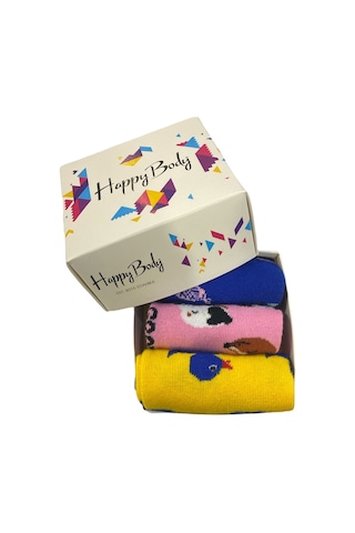 Happy Body 3 Çift Unisex Penye Özel Kutulu Neon ART.10286 1.ROYAL MAVİ-1.PEMBE-1.SARI