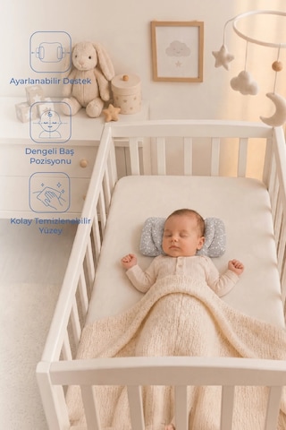Babyjem Ayarlanabilir Düz Kafa Yastığı Gri Çiçek