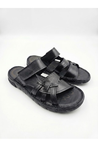 Ern Shoes İçi Dışı Hakiki Deri Ortopedik Erkek Terlik Sandalet Beyaz