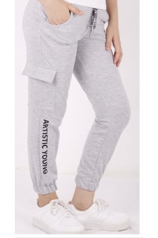 Toontoy Kız Çocuk Artistic Baskılı Jogger Eşofman Alt Gri Melanj