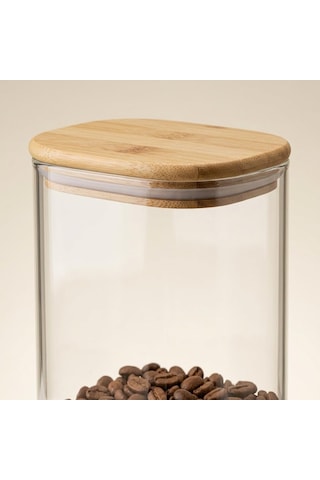 Dikdörtgen Bambu Kapaklı Kavanoz 1300 Ml, Şeffaf Kuru Gıda Saklama Kabı, Makarna Pirinç Bakliyat Kahve Kuruyemiş Ve Granola İçin Mutfak Düzenleyici Kavanoz, 12 X 8 X 20 Cm Çok Renkli