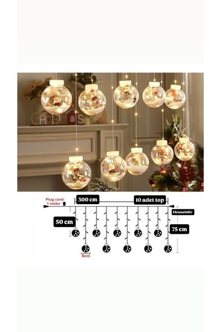 Sekizgen Led Işıklı Yılbaşı Saçak 10'lu Top Led 3 Metre 8 Fonksiyonlu Eklenebilir Dekoratif Yılbaşı Aydınlatma Günışığı