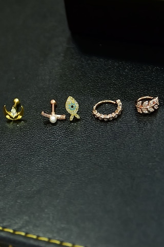 Çelik Üç Renkli 5'li Kombinli Tragus Küpe Model3 Çok Renkli