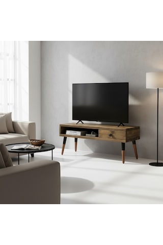 Mobenta Neo TV: Asimetrik Masif Ahşap TV Ünitesi 1 Çekmeceli 1 Raflı - 120 CV
