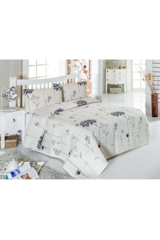 Kapitone Yatak Örtüsü Seti Çift Kişilik Efil Bej-Gri