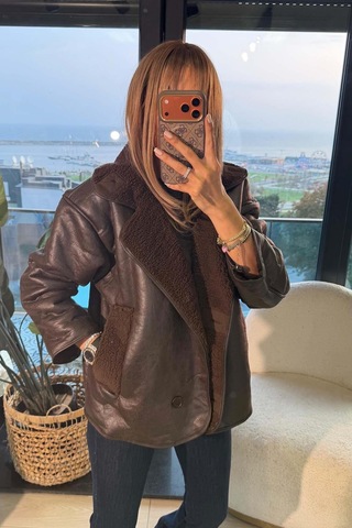 My Loore Kahve Düğmeli Süet Ceket Kahverengi Kahverengi