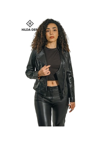 Hilda Deri Adel Siyah Hakiki Kuzu Derisi Cepsiz Pantolon 001