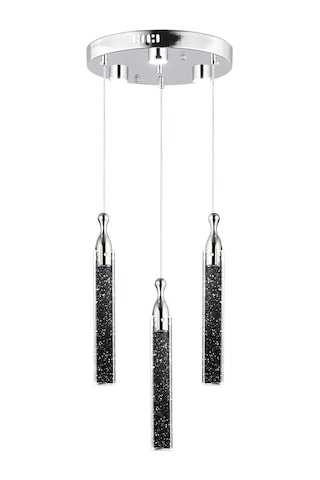 Klaus 3'lü Yuvarlak 3 Renkli 48 Watt Krom Kristal Ledli Modern Oturma Odası Salon Sarkıt Avize Krom
