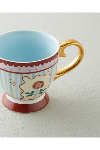 Nostalgic Wildflower New Bone China Kupa 460 Ml Mavi Bordo
