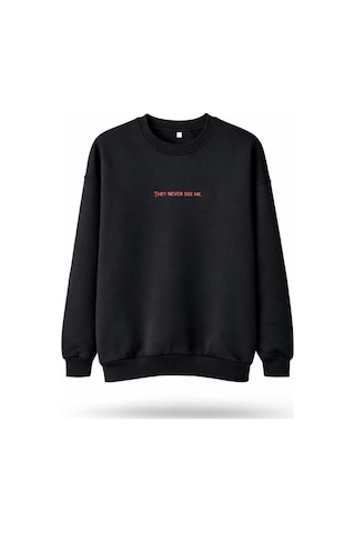 Dark Line Sırt Baskılı %100 Pamuk Siyah Oversize Sweatshirt Scorpion Siyah