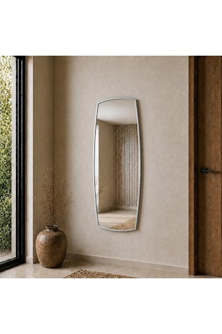 Modern Banyo Aynası 40x120 Cm Asimetrik Minimalist Dekoratif Duvar Aynası Gümüş