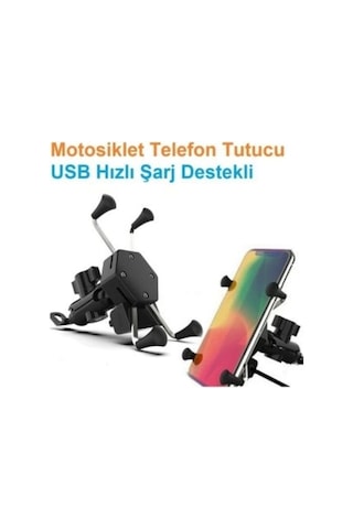Usb Şarjlı Ayna Bağlantılı Motosiklet Telefon Tutucu Motor Tutacağı Çok Renkli