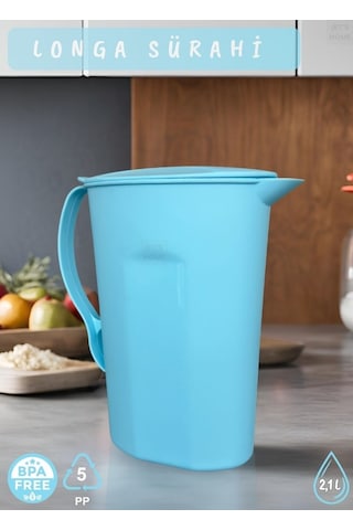 Longa Sürahi Pp-5 Kokusuz Sürahi Açık Mavi Sürahi Bpa Free 2,1 L