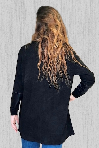 Pul Ve Suni Deri Detaylı Hırka Siyah