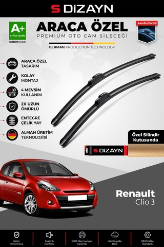 S-dizayn Renault Clio 3 Hb Ön Cam Silecek Seti 2005-2012 Premium Araca Özel 60-40 Cm A+ Kalite