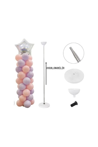 Metal Çubuklu Yüksekliği Ayarlanabilir Balon Kulesi Standı 210 Cm Dayanıklı & Şık Tasarım Şeffaf