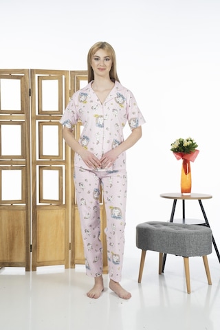 Estiva 24125 Kadın Kittycorn Kısa Kol Önden Düğmeli Yazlık Penye Pijama Takımı 001