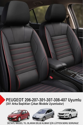 Stone Deri Oto Koltuk Kılıfı - Bel Destekli Peugeot 206-207-208-306-307-407 Uyumlu