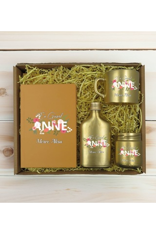 Bk Gift Kişiye Özel İsimli Dtf Anne Temalı Gold Defter & Kahve Fincanı & Kolonya & Mum Hediye Seti-1, Anneye Hediye, Anneler Günü Hediyesi Kobitmeyenc