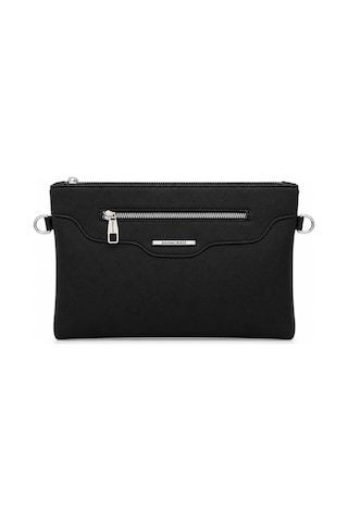 Sanmorris Kadın Suni Deri Ayarlanabilir Çapraz Ve El Askılı Portföy, Clutch Çanta S-1360 Siyah Saten