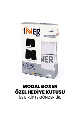 Just Inner Erkek 2 Li Modal Boxer Logo Lastikli Kutulu Günlük Rahat Kesim 135008 Beyaz