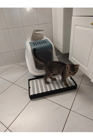 Buradabulabilirsin 3d Baskı Kedi Kumu Tutucu Mat Kedi Tuvaleti Önü Kum Toplayıcı Delikli Paspas Siyah Beyaz Bbz
