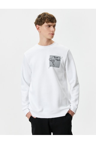 Koton Bisiklet Yaka Sweatshirt Soyut Baskılı Uzun Kollu Ribanalı Beyaz 4wam70426mk Beyaz