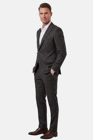 Deepsea Füme Kare Desenli Slim Fit Erkek Takım Elbise Çift Düğme Çift Yırtmaç 2 Li Takım 2601812