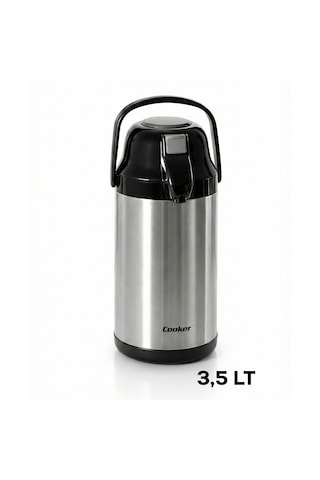 Cooker 2008-1 Çift Kat Paslanmaz Çelik Termos Çay Termosu Su Termosu 3,5lt Siyah Siyah