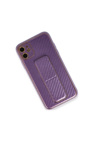 İphone 12 Kılıf Coco Karbon Standlı Kapak - Mor