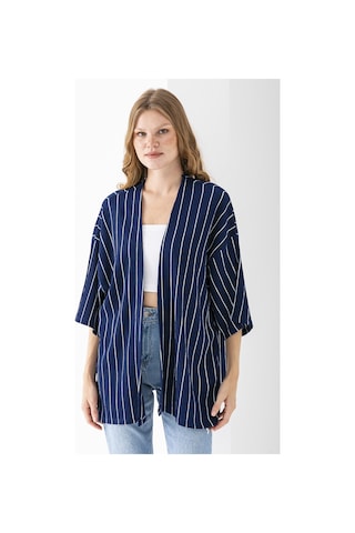 Giysa Kadın Yarım Kol Çizgili Bürümcük Kimono Lacivert - 254406 Lacivert