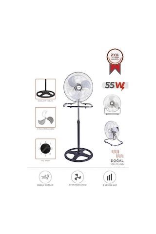 Torima Sf-03 Gümüş Ayarlanabilir 18'' İnc Ayaklı 55w 3 Kademe 3 Pervaneli Vantilatör Fan