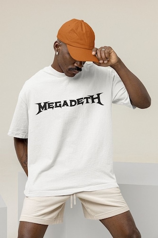 Müzik Grubu Megadeth Baskılı Unisex Oversize Rock Metal Tişört Beyaz