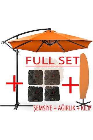 Gunbo Home 3 Mt 8 Kaburga Full Demir 21 Kg Turuncu Bahçe Şemsiyes