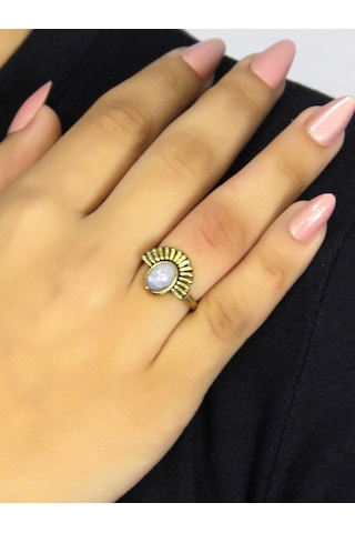 Doğal Taş Aytaşı Doğal Taşlı Antik Model Kadın Ayarlanabillir Yüzük Euy82ay Beyaz