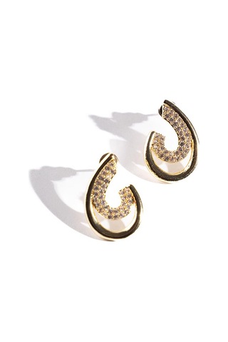 Jimmy Key Jimmy Key Altın Rengi Taş Detaylı Yarım Halka Küpe 6sw436550150