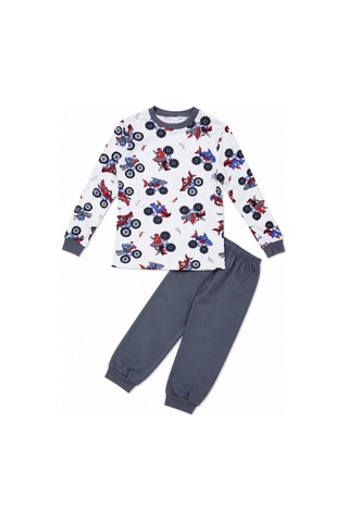 Ertaş Trend Store Erkek Çocuk Premium Penye Canavar Araba Desenli Uzun Kollu Pijama Takımı 2-11 Yaş - Füme Çok Renkli