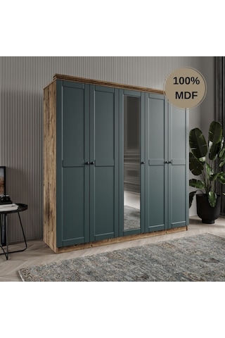 Dali 5 Kapılı Mdf Country Gardırop Yeşil
